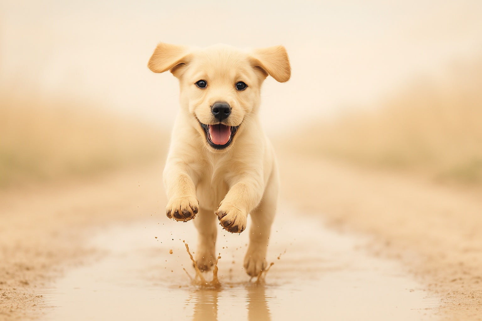 A puppy playing in mud