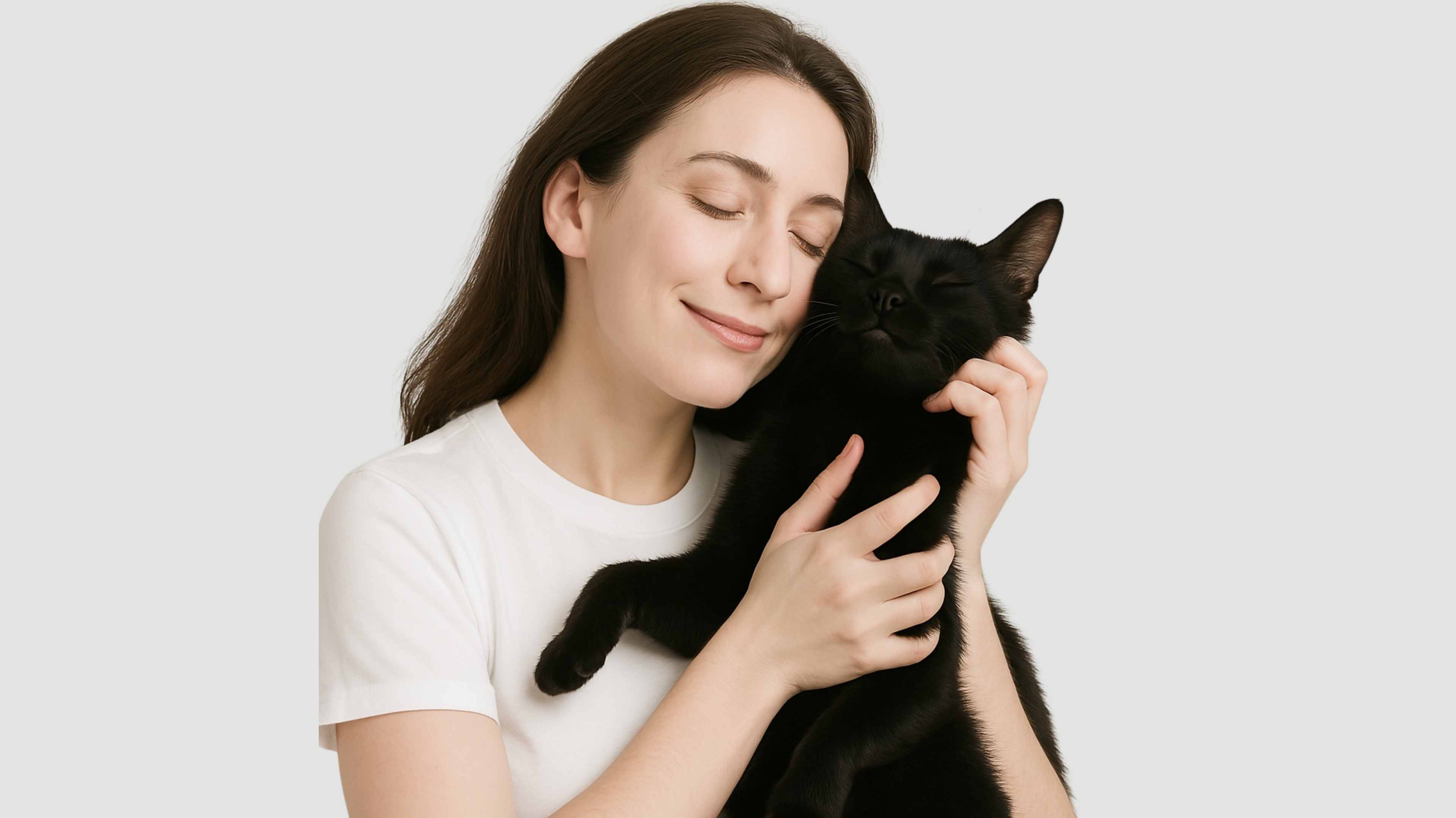 Girl cuddling with a fresh cat after using a pet perfume